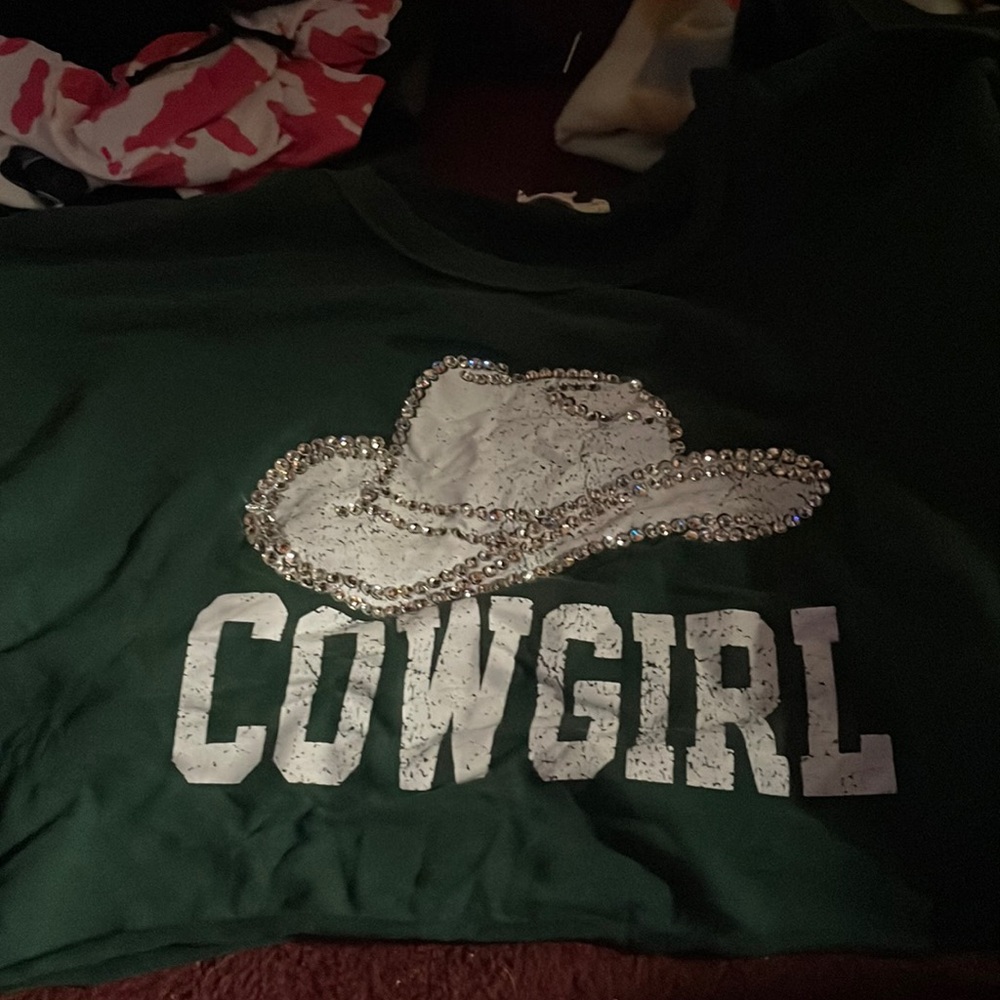 “Cowgirl” green cropped long sleeve